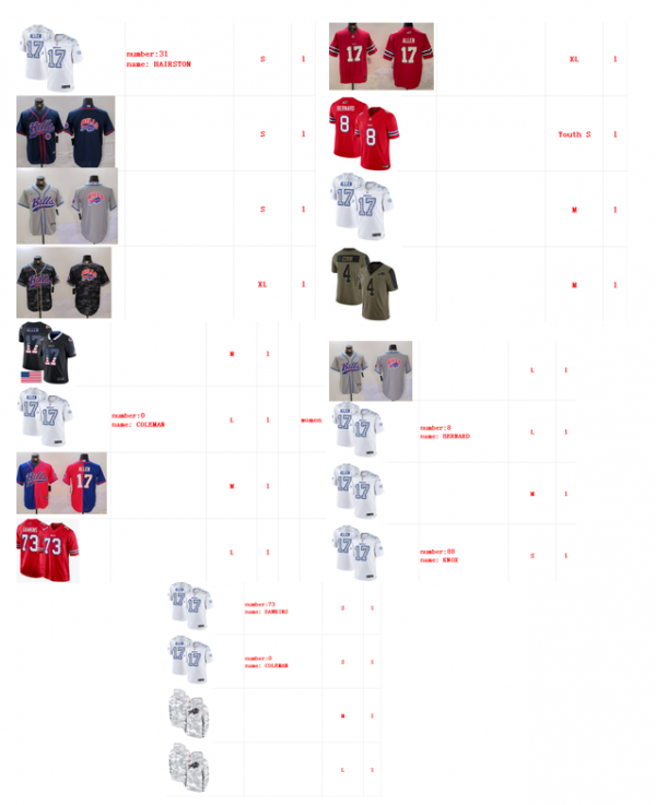 bills 18 jerseys and 2 hoodies